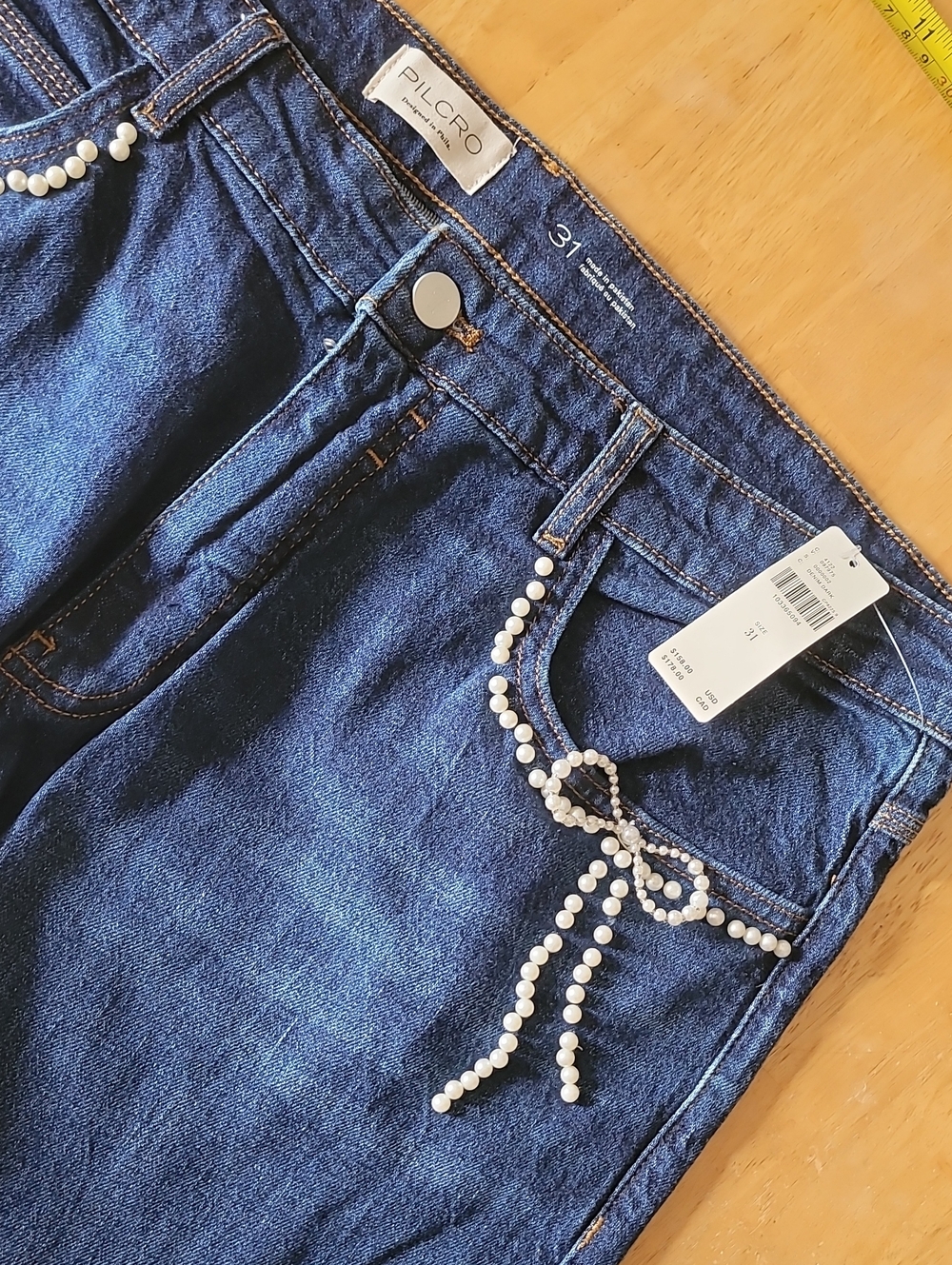 Pilcro Anthropologie Pearl-Embellished Low-Rise Wide-Leg Jeans - Picture 6 of 12